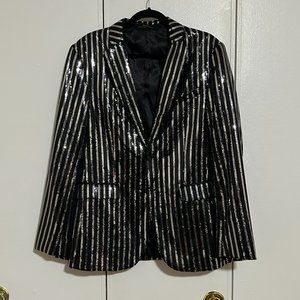 Zara Sequin Vertical Striped Blazer/Tuxedo Jacket